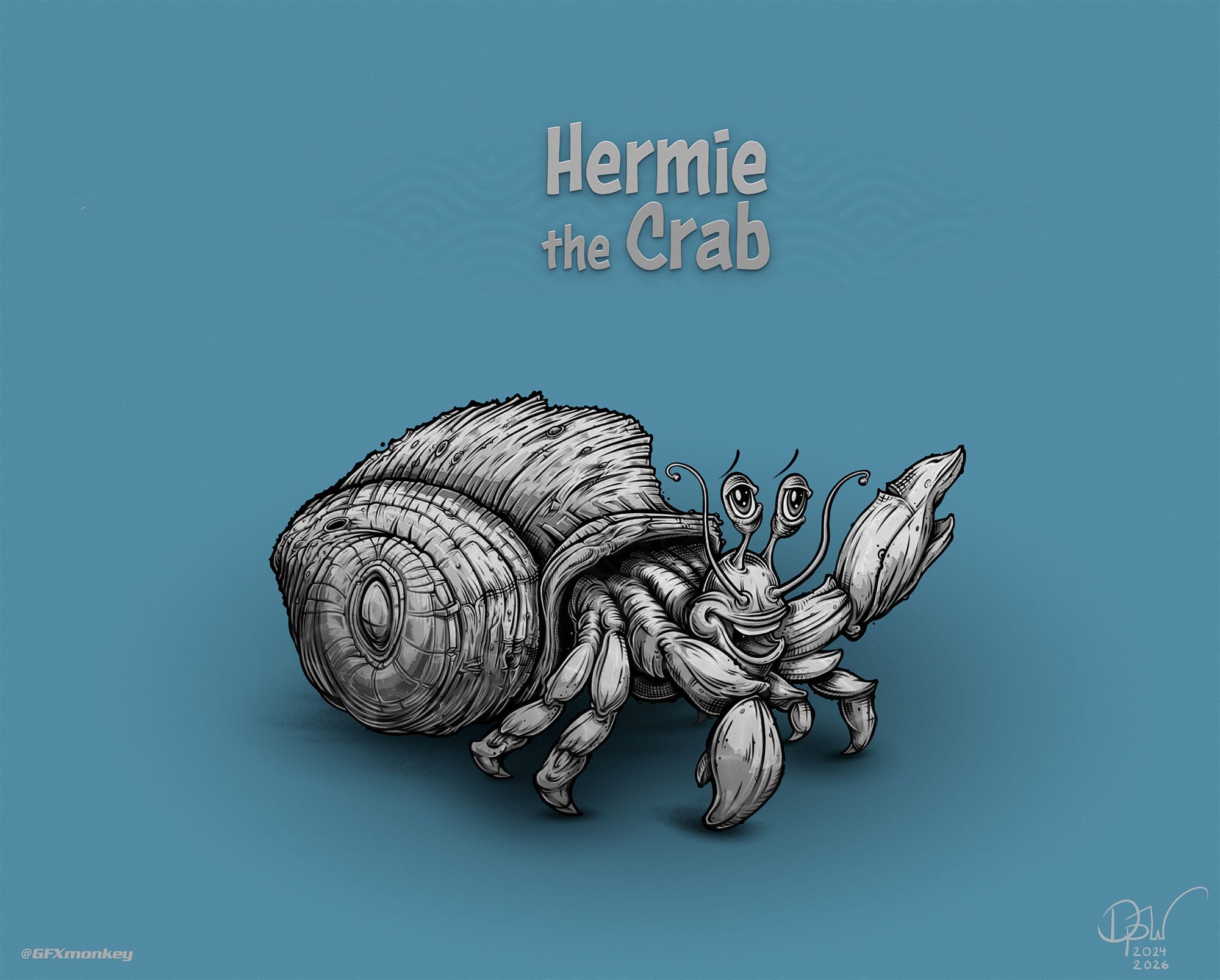 Hermit Crab digital illustration up close.