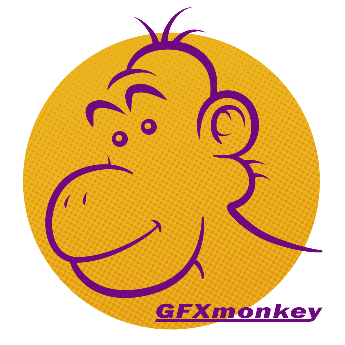 Line illustration of a monkey encapsulated by a circle.
