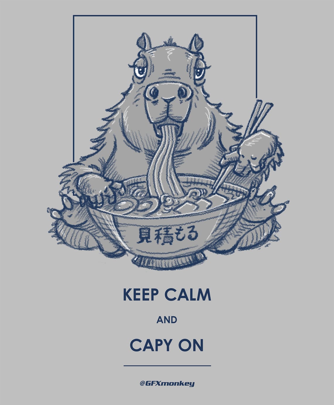 A digital sketch of a capybara eating ramen noodles.