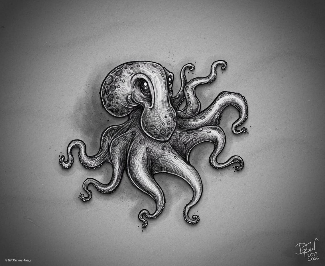 Digital sketch of an octopus.