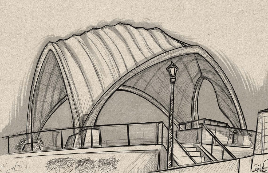 Sketch of a domed structure at the park.