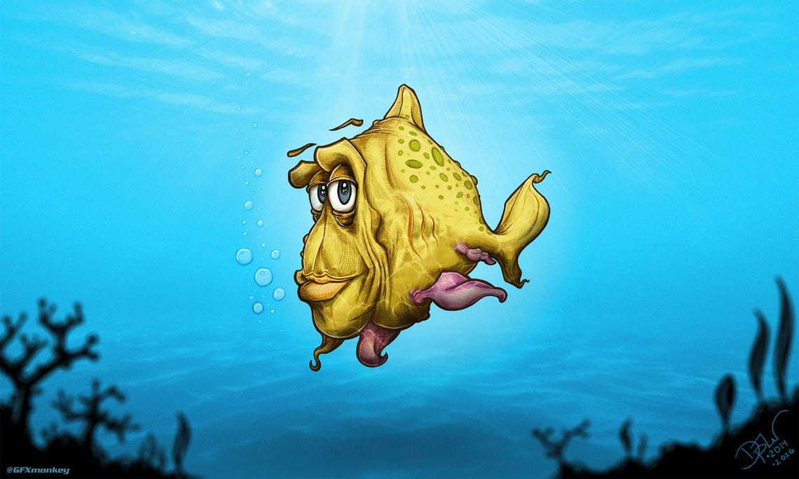  Funky yellow fish underwater in the sea.