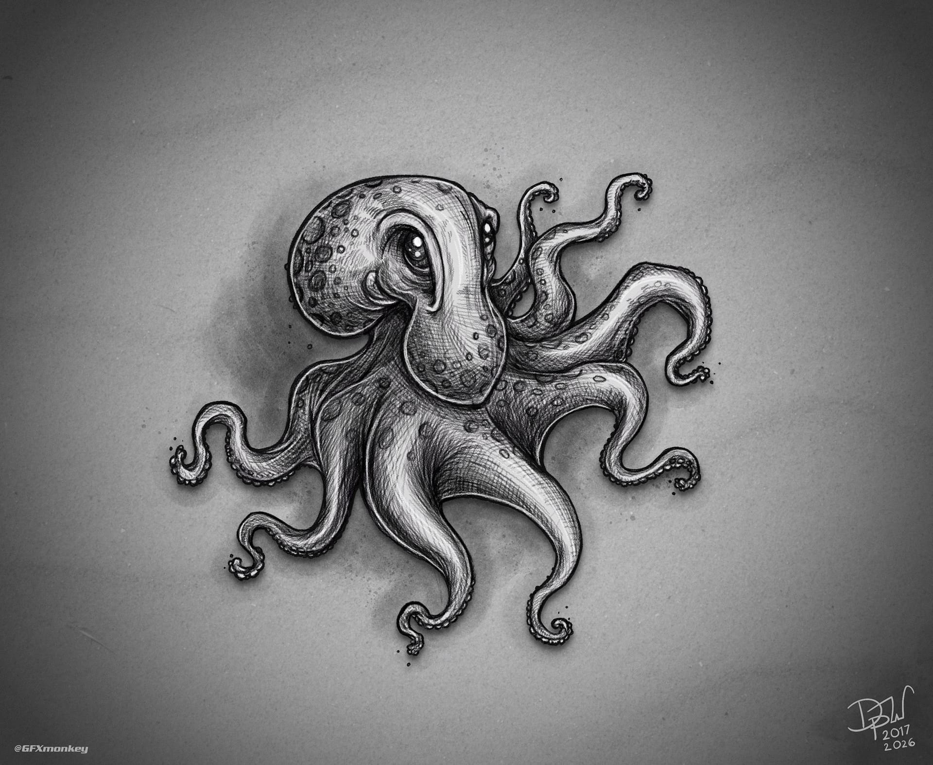 Digital sketch of an octopus.